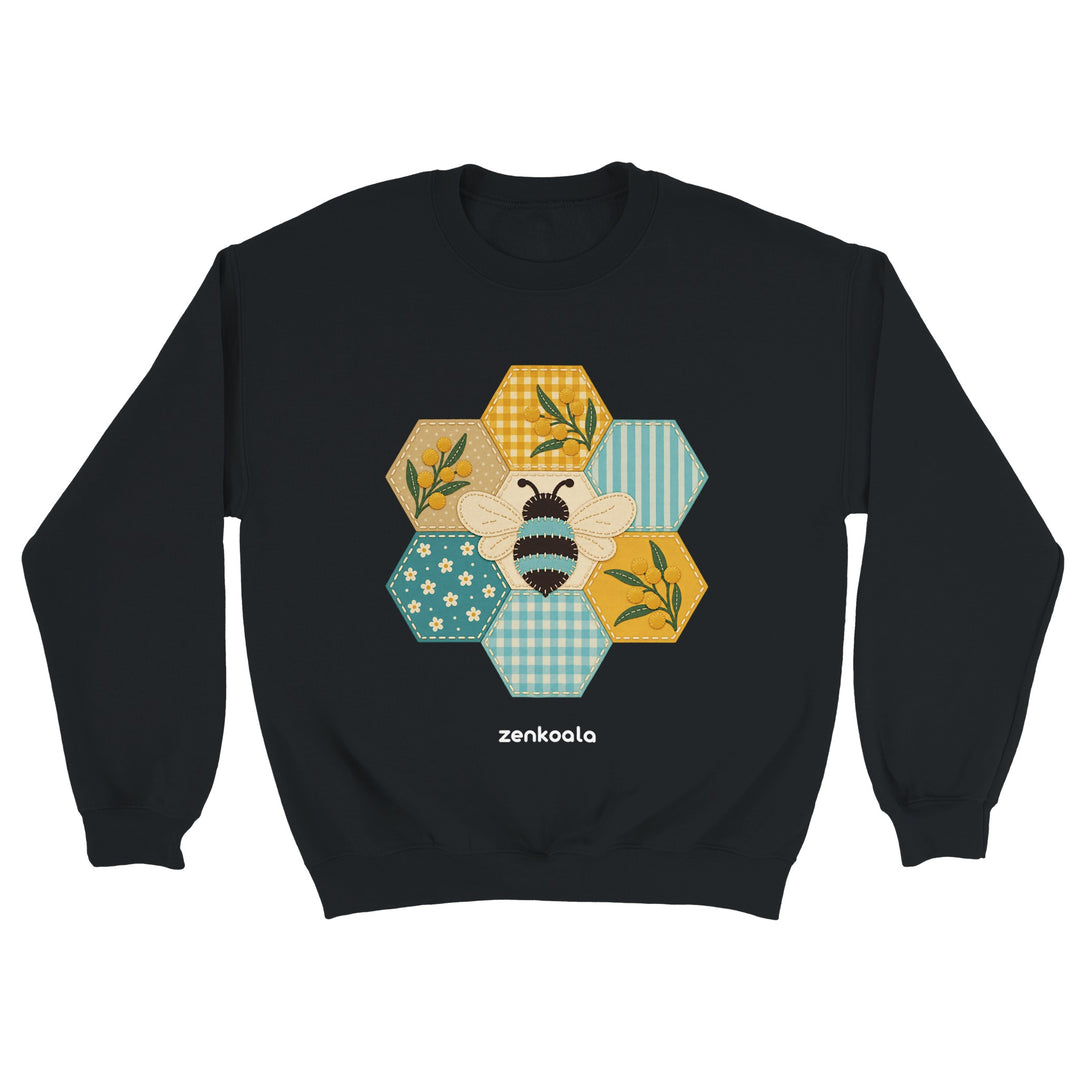 Honeycomb Bee feel-good sweatshirt in black, Zen Koala Australia