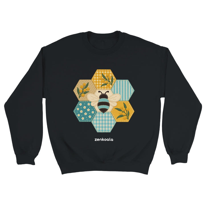 Honeycomb Bee feel-good sweatshirt in black, Zen Koala Australia