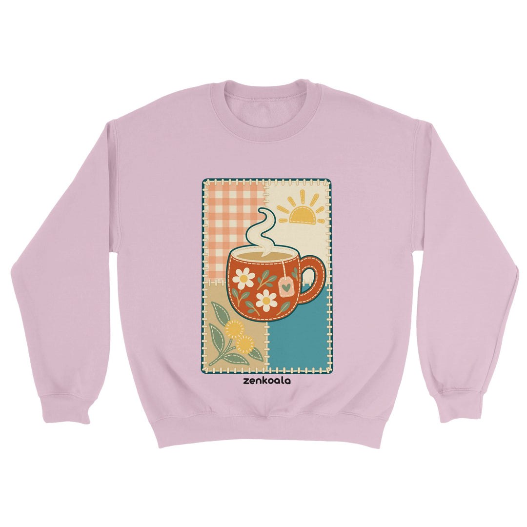 Cuppa Quilt feel-good sweatshirt in light pink, Zen Koala Australia