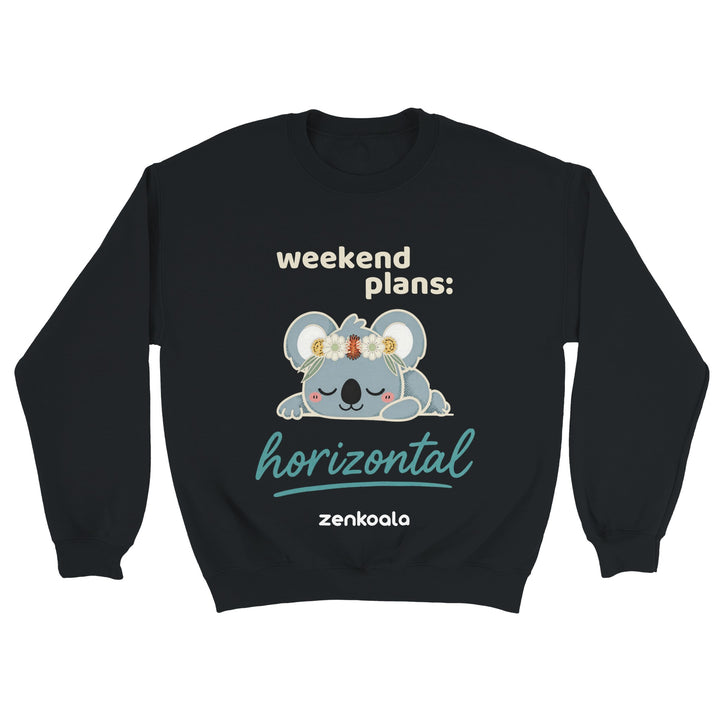 Weekend Plans Horizontal Koala feel-good sweatshirt in black — Zen Koala Australia
