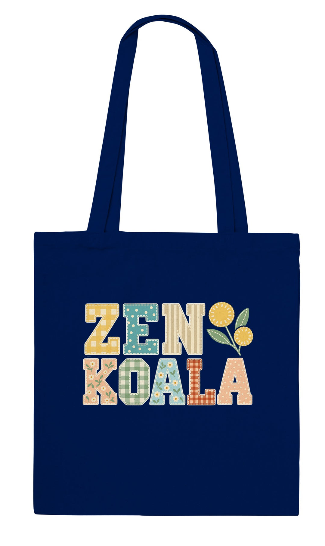 Zen Koala Faux Patchwork feel-good tote bag in navy, Zen Koala Australia