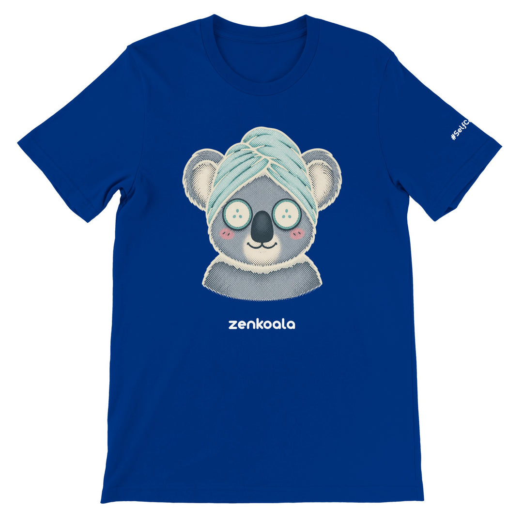 Koala Spa Day feel-good tee in true royal — Zen Koala Australia