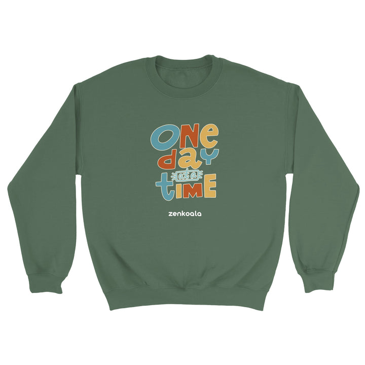 One Day at a Time feel-good sweatshirt in military green, Zen Koala Australia