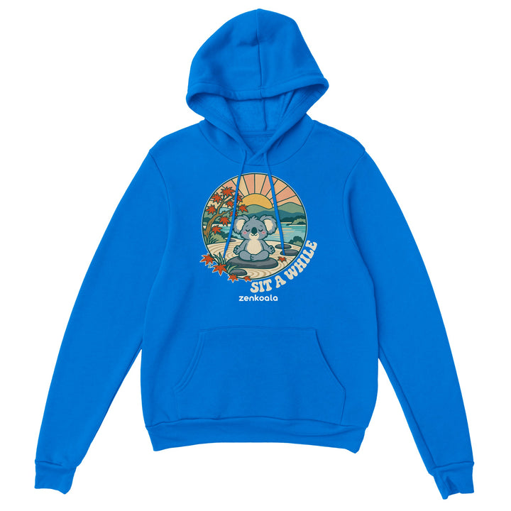 Sit a While feel-good hoodie in royal, Zen Koala Australia