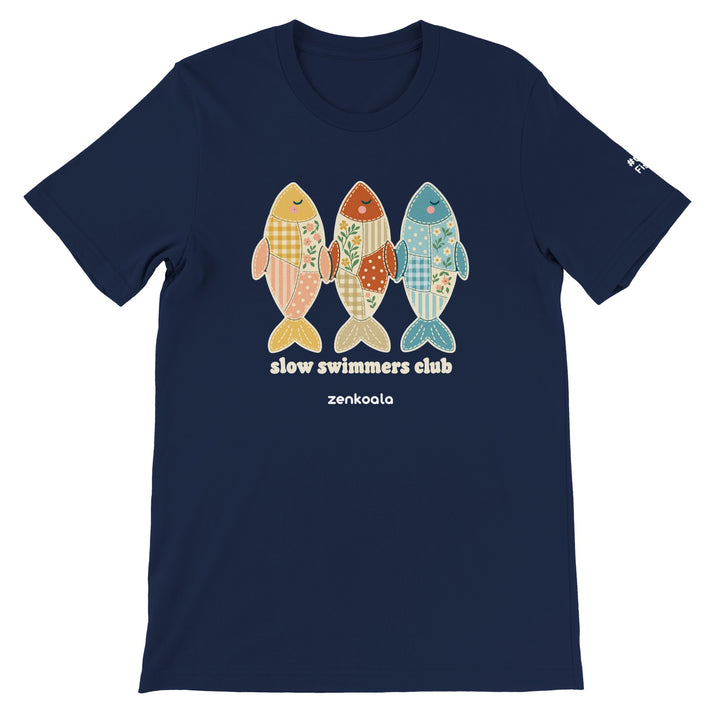 Slow Swimmers Club feel-good tee in navy, Zen Koala Australia