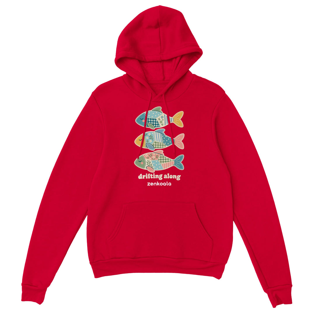 Drifting Along Fish feel-good hoodie in red, Zen Koala Australia