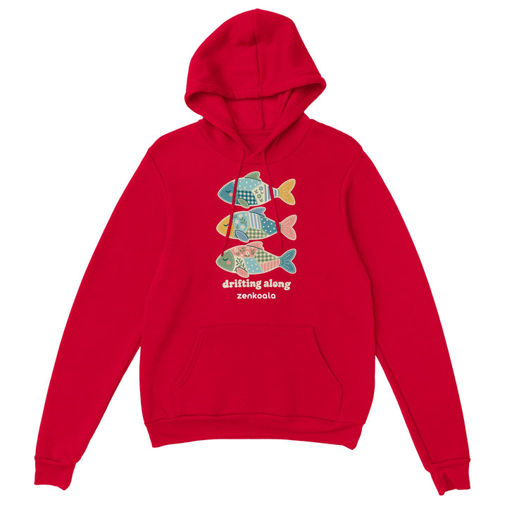 Drifting Along Fish feel-good hoodie in red, Zen Koala Australia