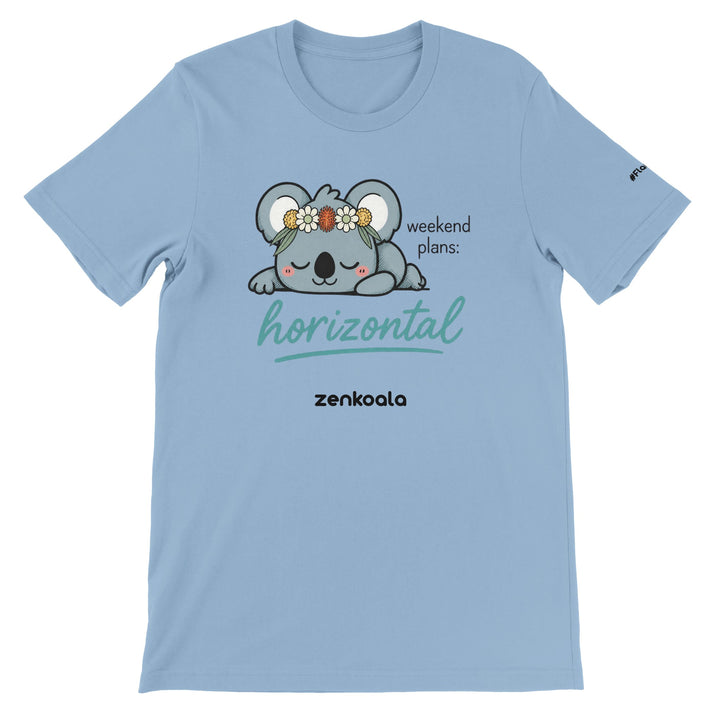 Weekend Plans Horizontal Koala feel-good tee in light blue — Zen Koala Australia