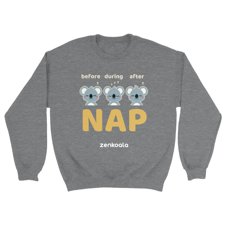 Before Nap Nap After Nap Koala feel-good sweatshirt in Sport Grey — Zen Koala Australia