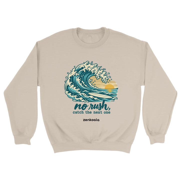 No Rush Catch the Next One feel-good sweatshirt in sand, Zen Koala Australia