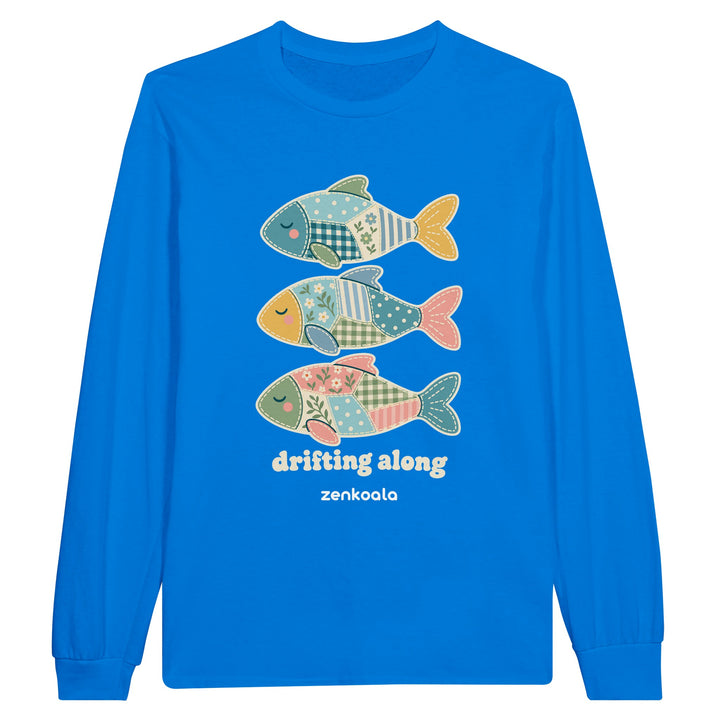 Drifting Along Fish feel-good long sleeve tee in royal, Zen Koala Australia