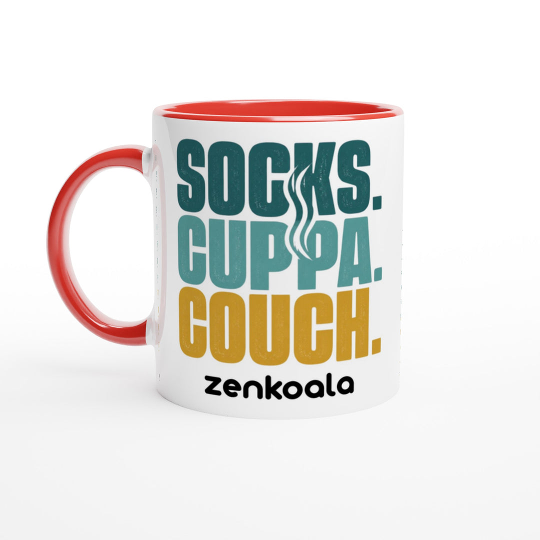 Socks Cuppa Couch feel-good mug, red inside — Zen Koala Australia