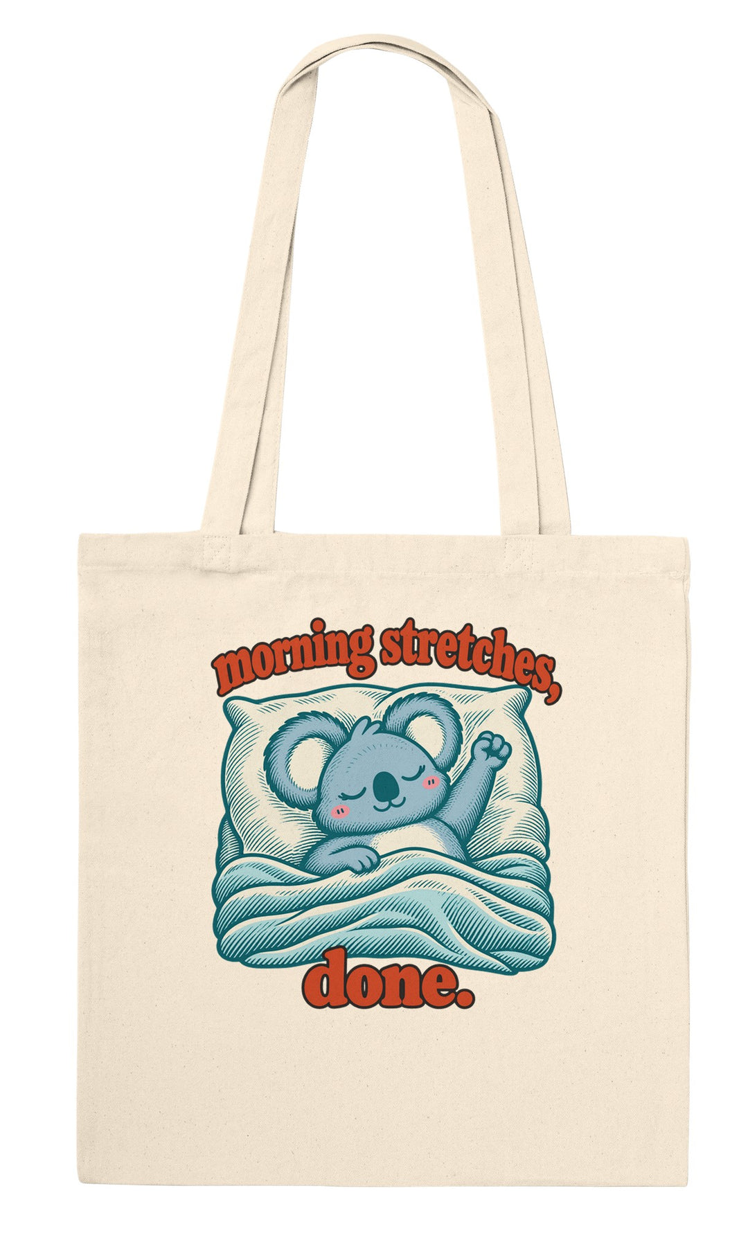 Morning Stretches Done feel-good tote bag in natural, Zen Koala Australia