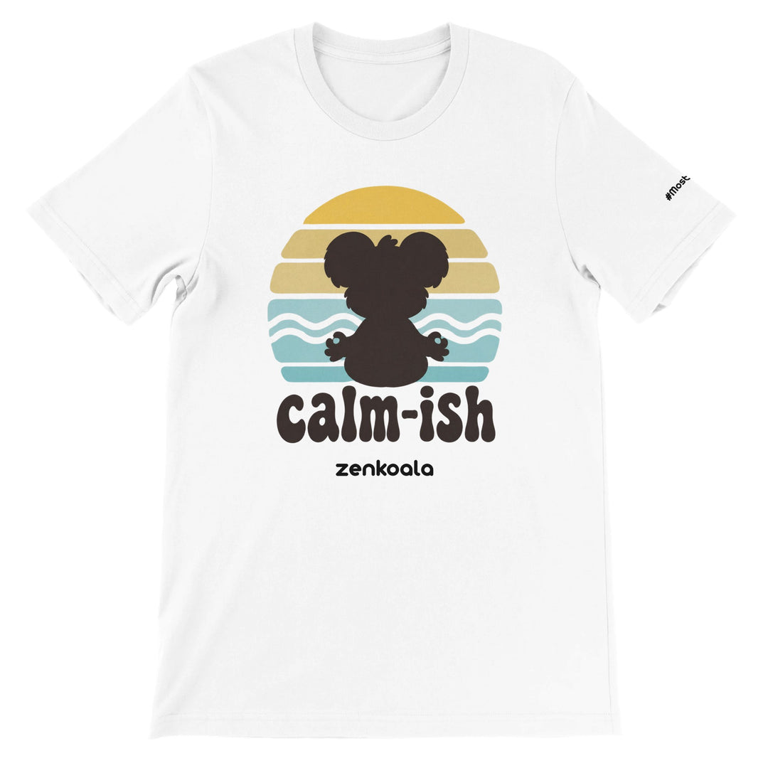 Calm-ish Retro Sunset Koala feel-good tee in white — Zen Koala Australia