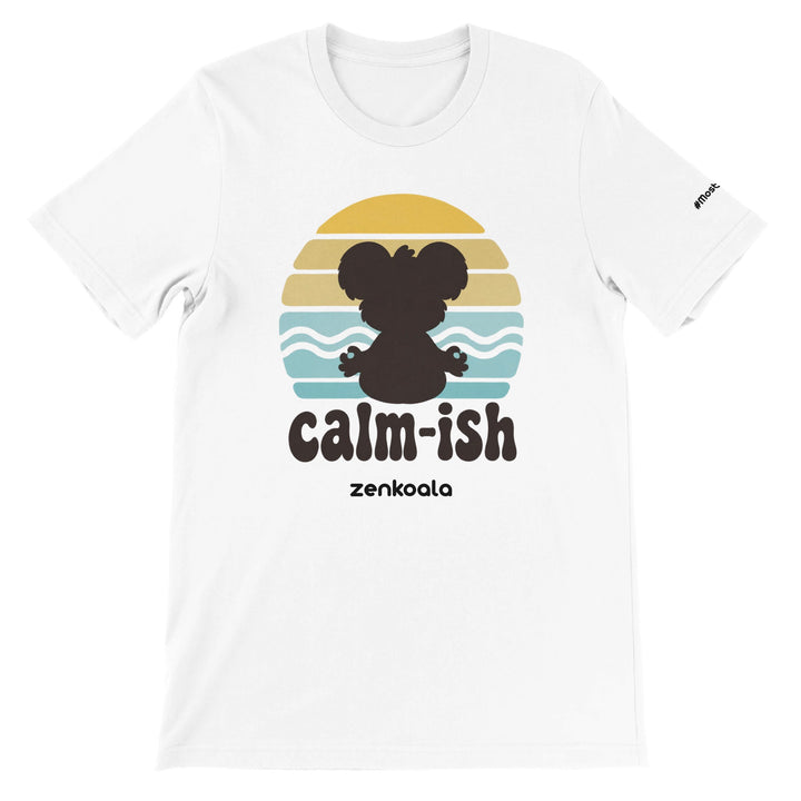 Calm-ish Retro Sunset Koala feel-good tee in white — Zen Koala Australia