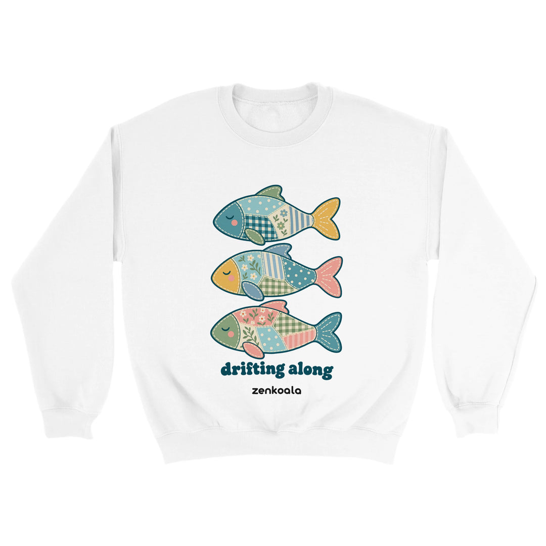 Drifting Along Fish feel-good sweatshirt in white, Zen Koala Australia