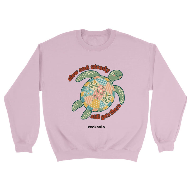 Slow and Steady Turtle feel-good sweatshirt in light pink, Zen Koala Australia