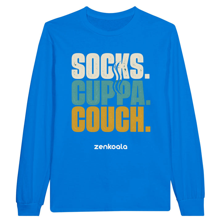 Socks Cuppa Couch long sleeve tee in royal — Zen Koala Australia