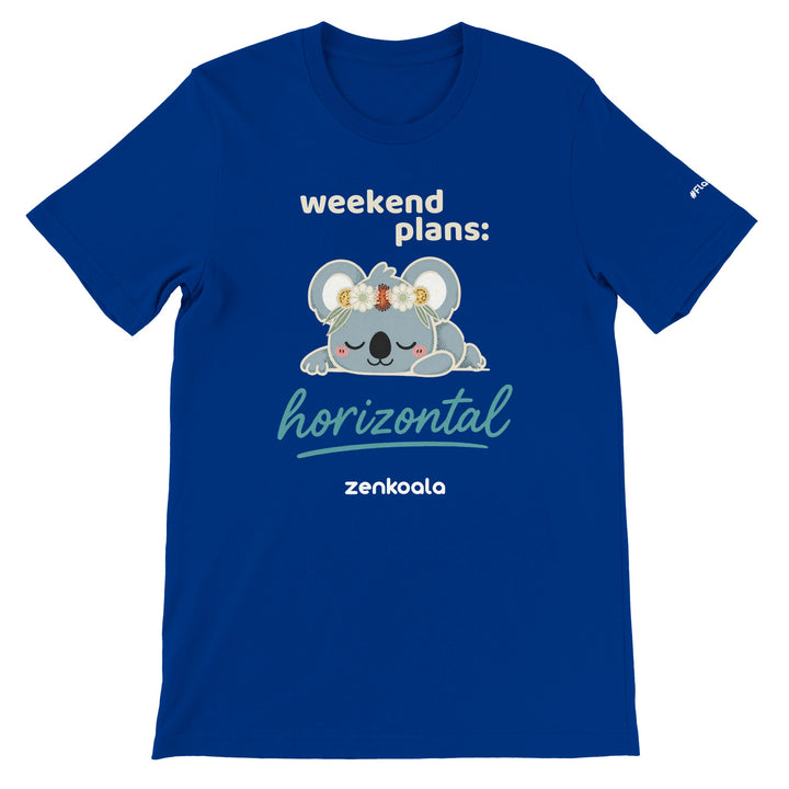 Weekend Plans Horizontal Koala feel-good tee in true royal — Zen Koala Australia