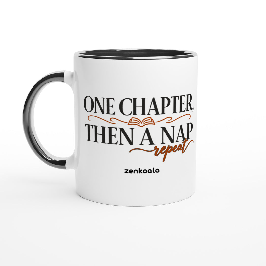 One Chapter Then a Nap feel-good mug: classic book lettering with an open book, Zen Koala Australia