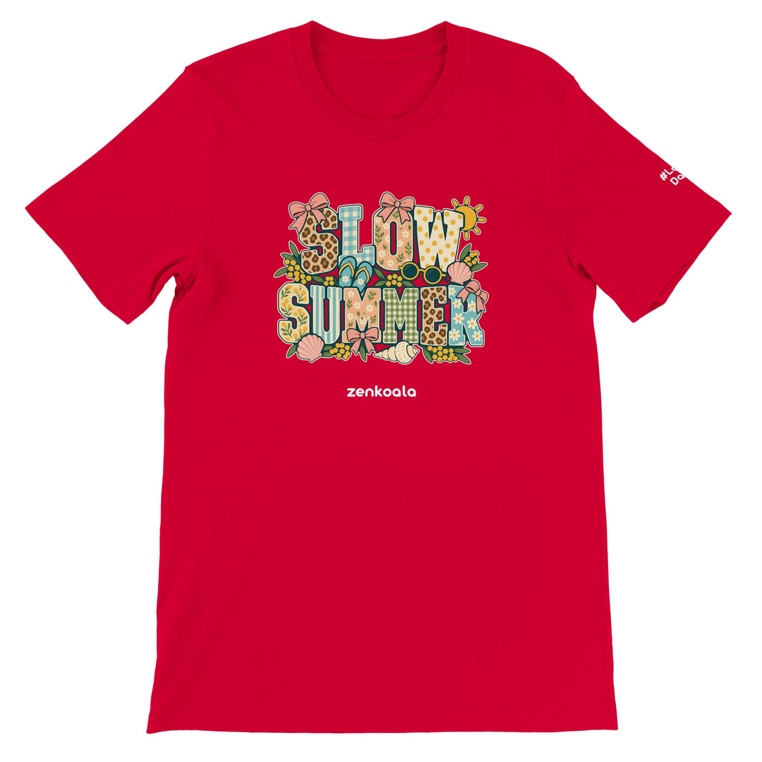 Slow Summer feel-good tee in red, Zen Koala Australia