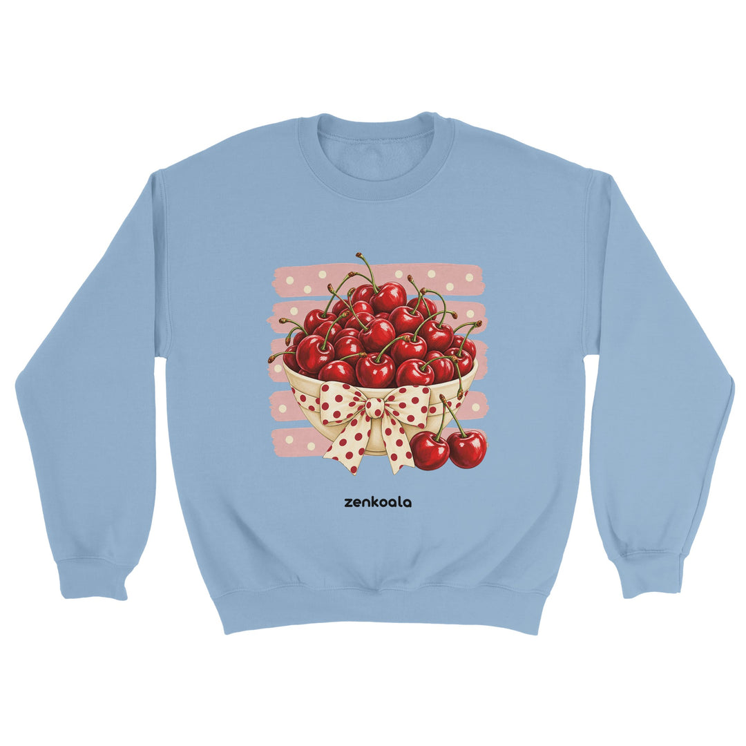 Cherries feel-good sweatshirt in light blue, Zen Koala Australia