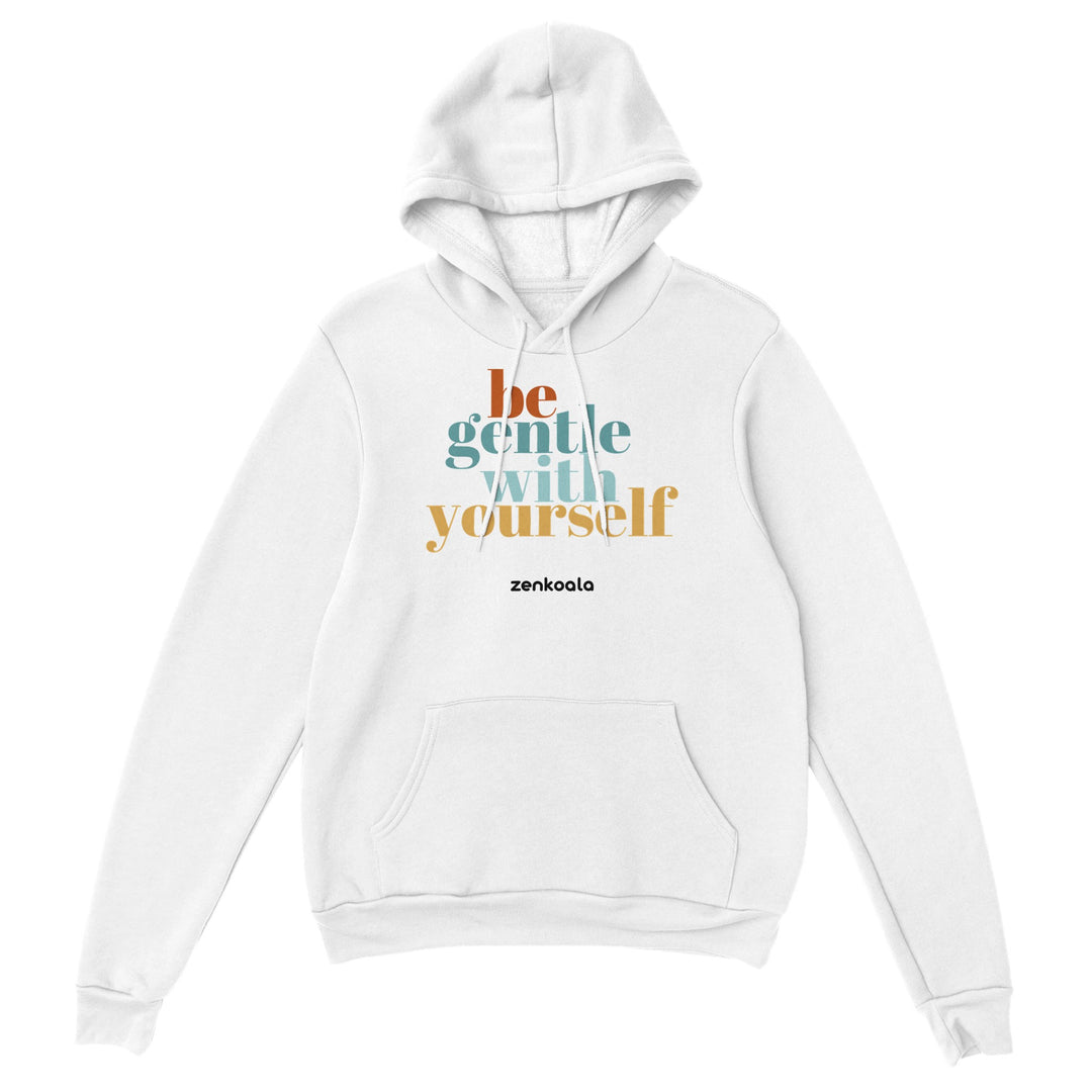 Be Gentle feel-good hoodie in white, Zen Koala Australia