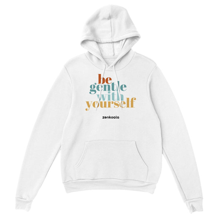 Be Gentle feel-good hoodie in white, Zen Koala Australia