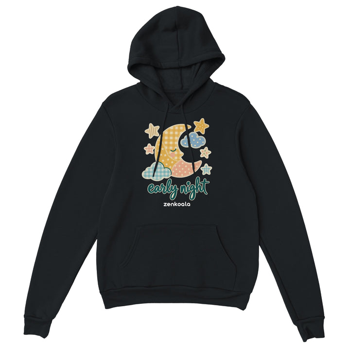 Early Night Moon feel-good hoodie in black, Zen Koala Australia
