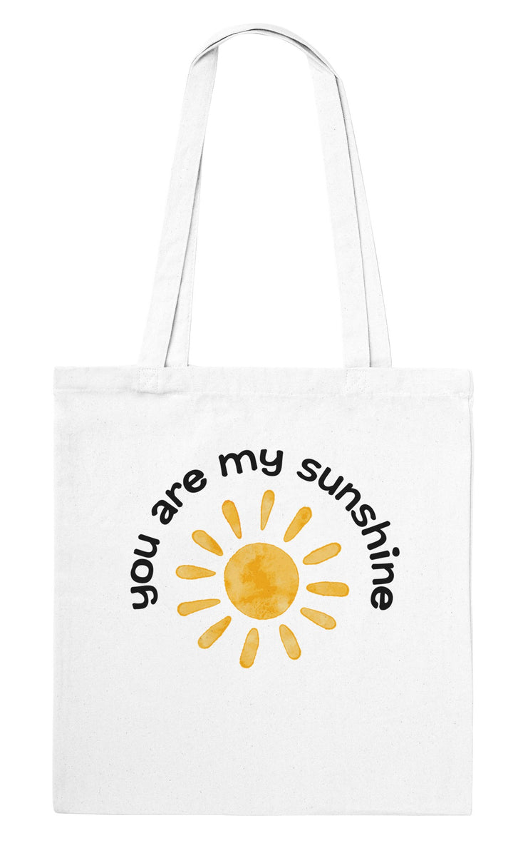 You Are My Sunshine feel-good tote bag in white: a watercolour sun with curled lettering, Zen Koala Australia