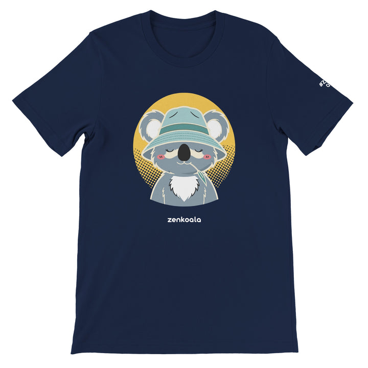 Koala Zinc and Bucket Hat feel-good tee in navy, Zen Koala Australia