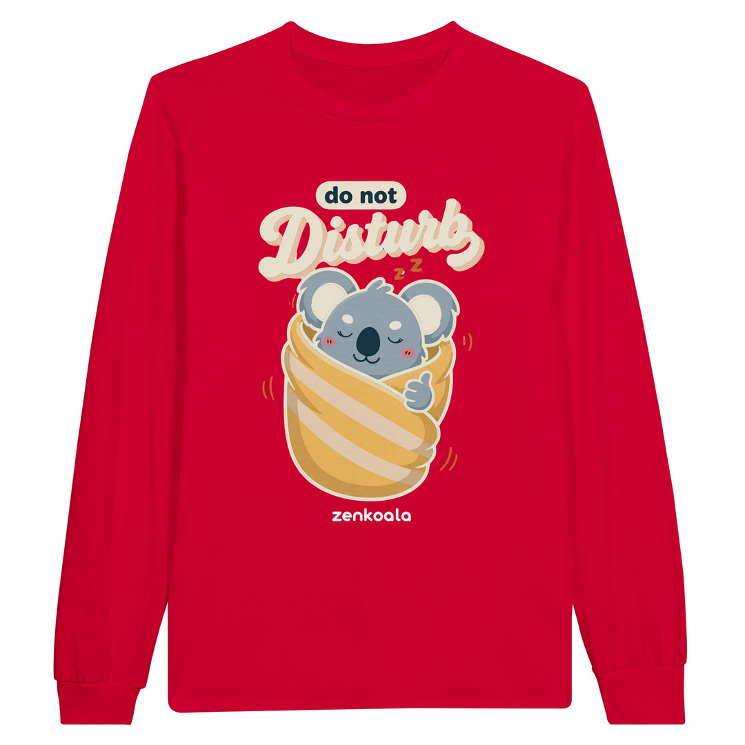 Do Not Disturb Koala feel-good long sleeve tee in red, Zen Koala Australia