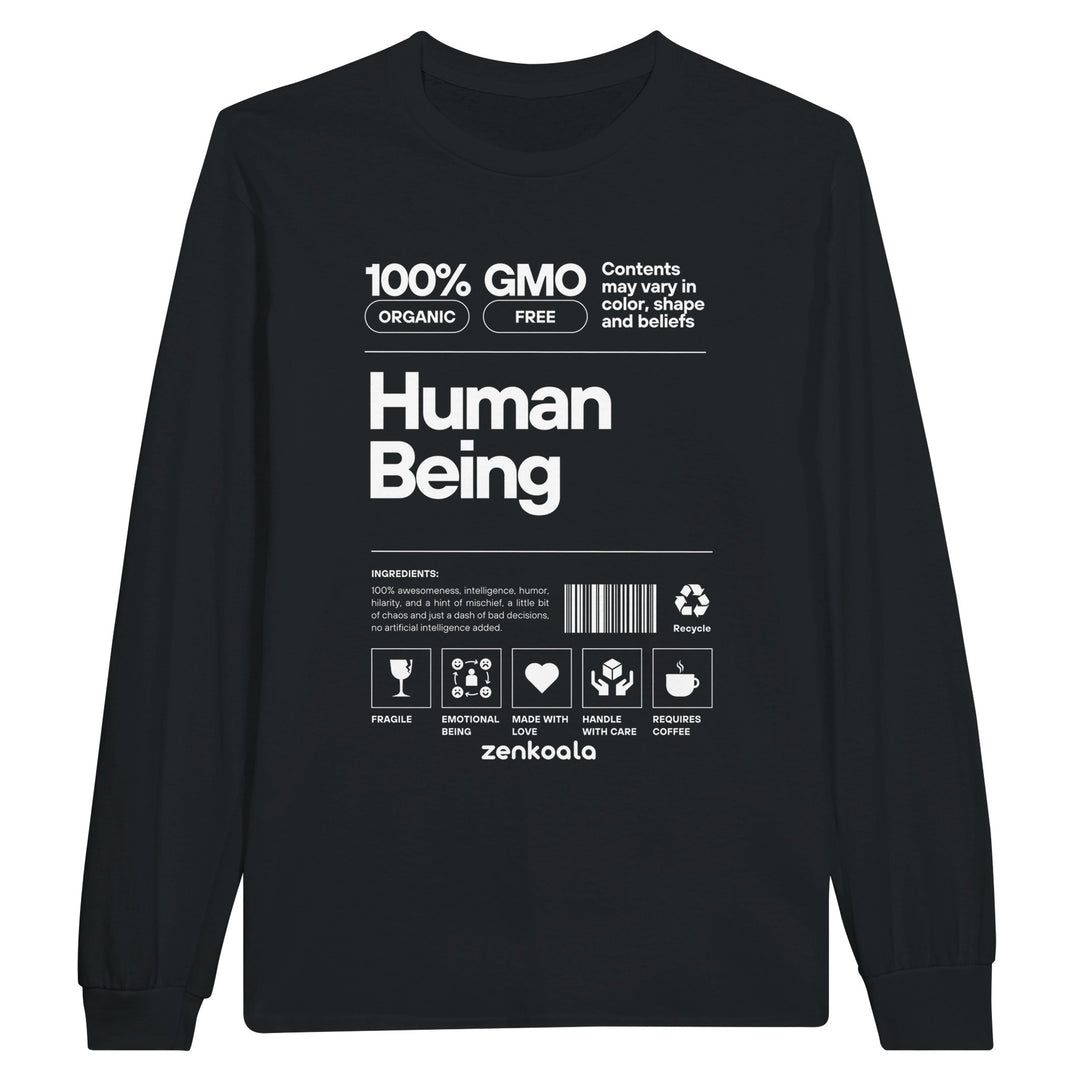 Human Being feel-good long sleeve tee in black, Zen Koala Australia