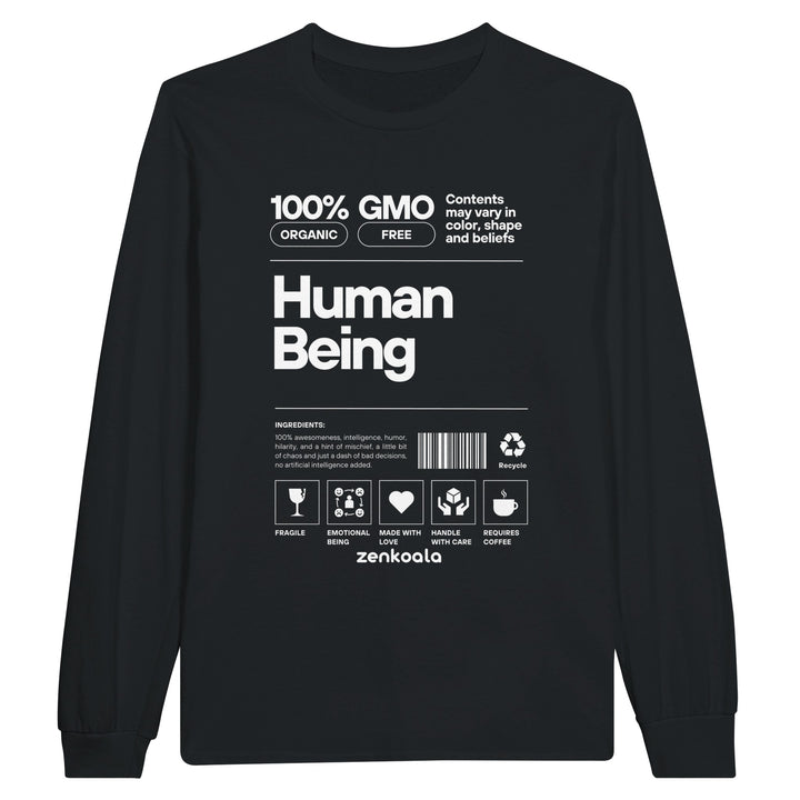 Human Being feel-good long sleeve tee in black, Zen Koala Australia