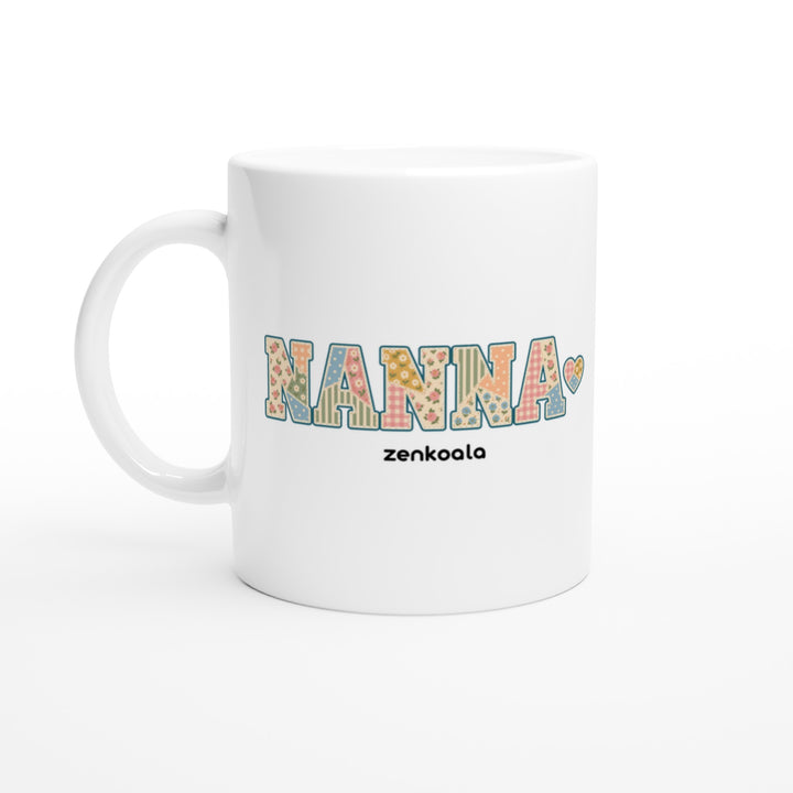 Nanna Faux Patchwork mug in all white, Zen Koala Australia
