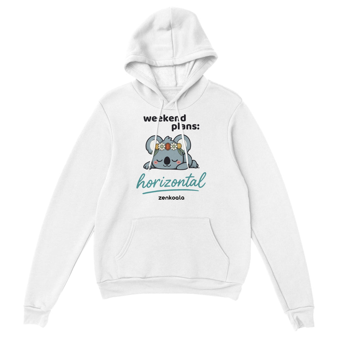 Weekend Plans Horizontal Koala feel-good hoodie in white, Zen Koala Australia