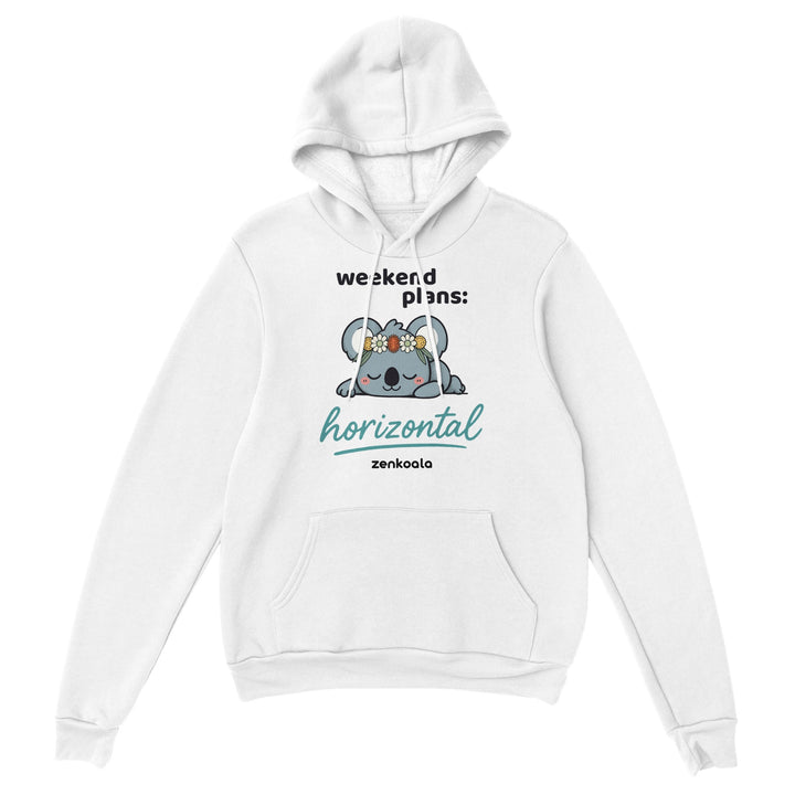 Weekend Plans Horizontal Koala feel-good hoodie in white, Zen Koala Australia