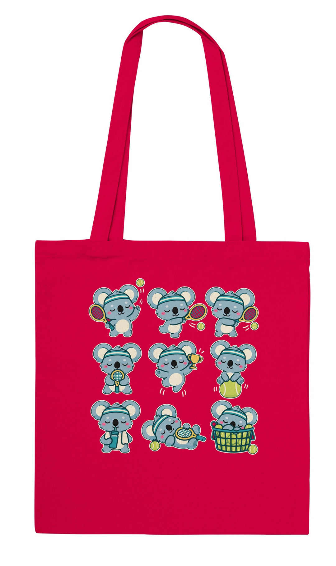 Tennis Koalas feel-good tote bag in red, Zen Koala Australia