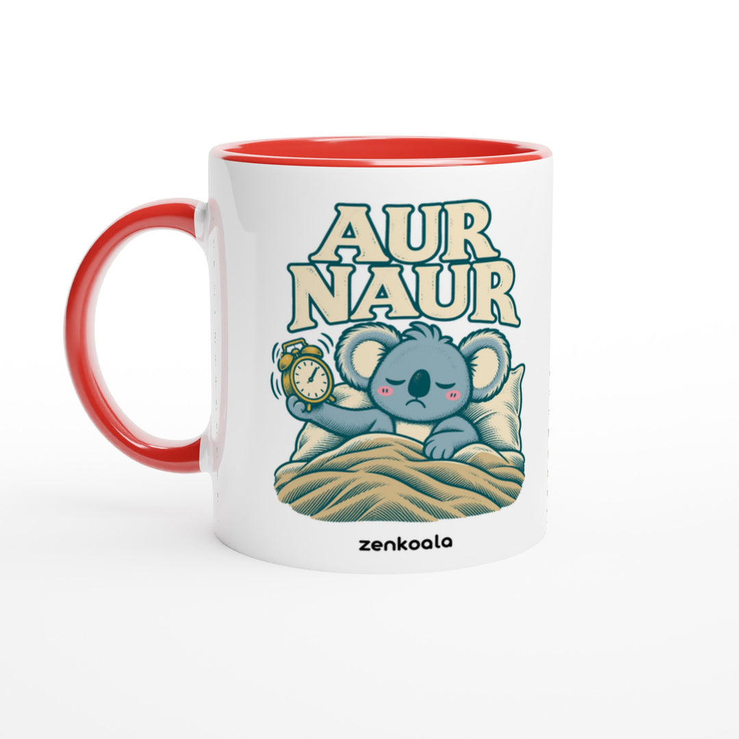 Aur Naur mug in red: white with a red rim, inside and handle, Zen Koala Australia