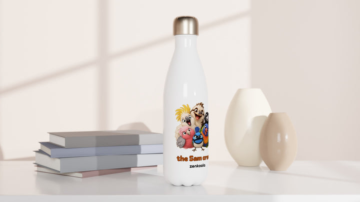 The 5am Crew water bottle beside books and vases, Zen Koala Australia