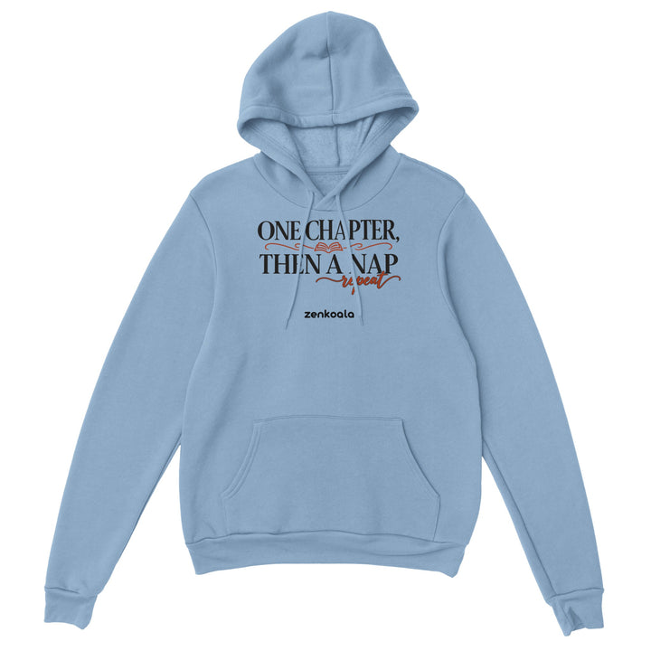 One Chapter Then a Nap feel-good hoodie in light blue, Zen Koala Australia