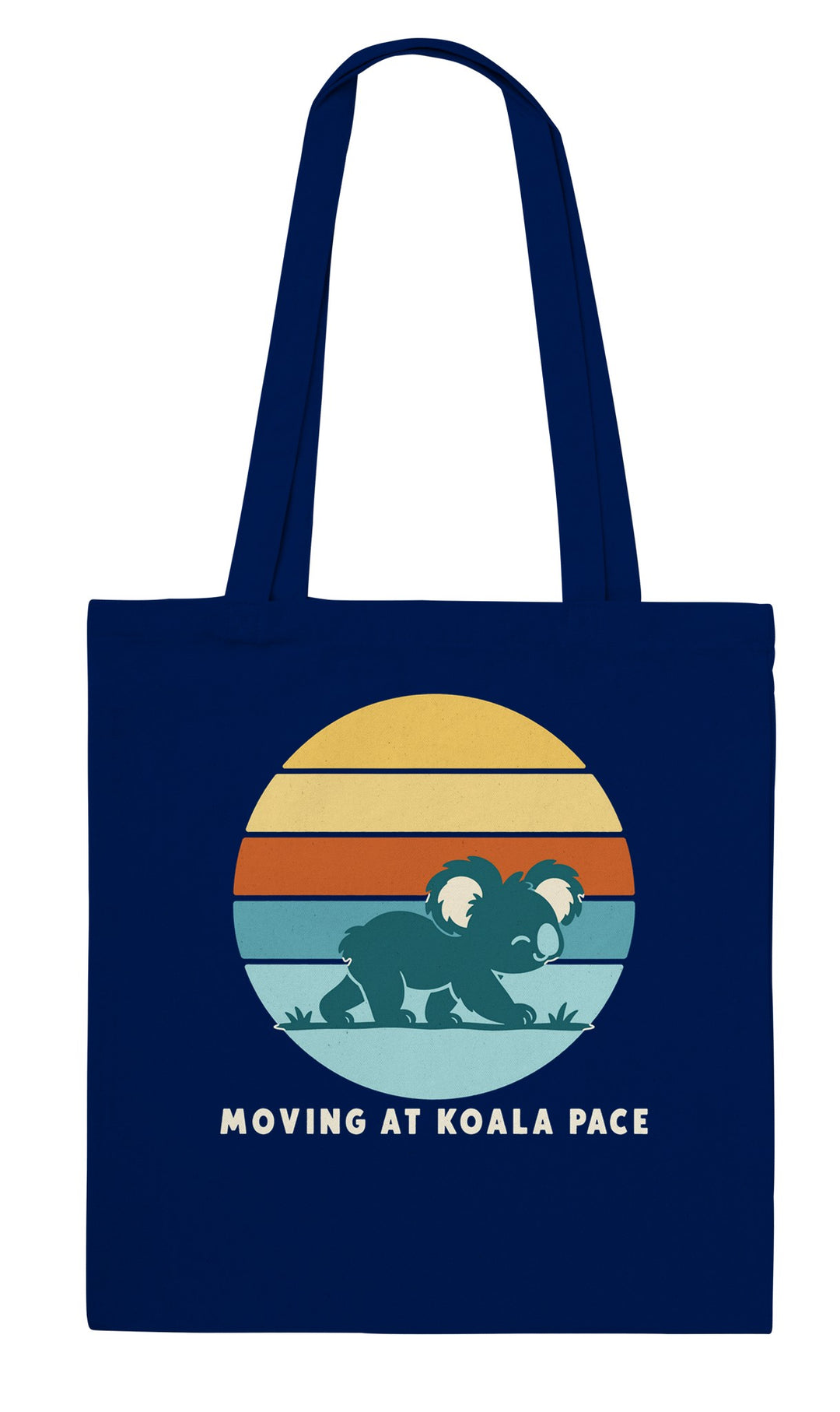 Moving at Koala Pace feel-good tote bag in navy, Zen Koala Australia