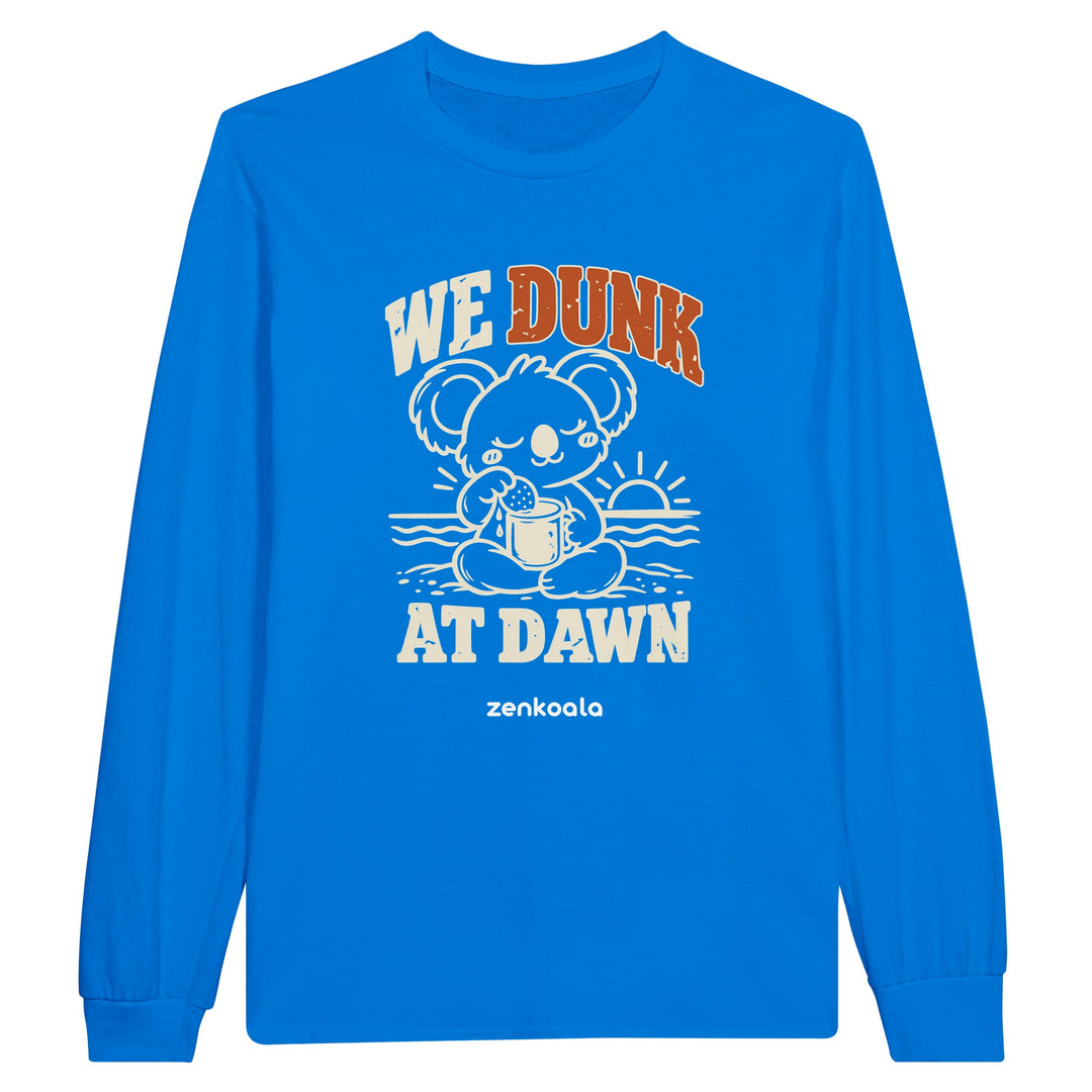 We Dunk at Dawn feel-good long sleeve tee in royal, Zen Koala Australia