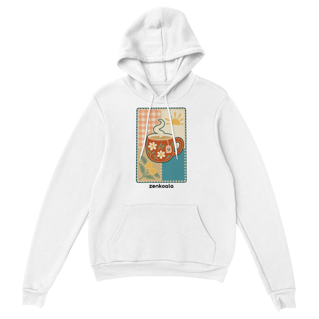 Cuppa Quilt feel-good hoodie in white, Zen Koala Australia