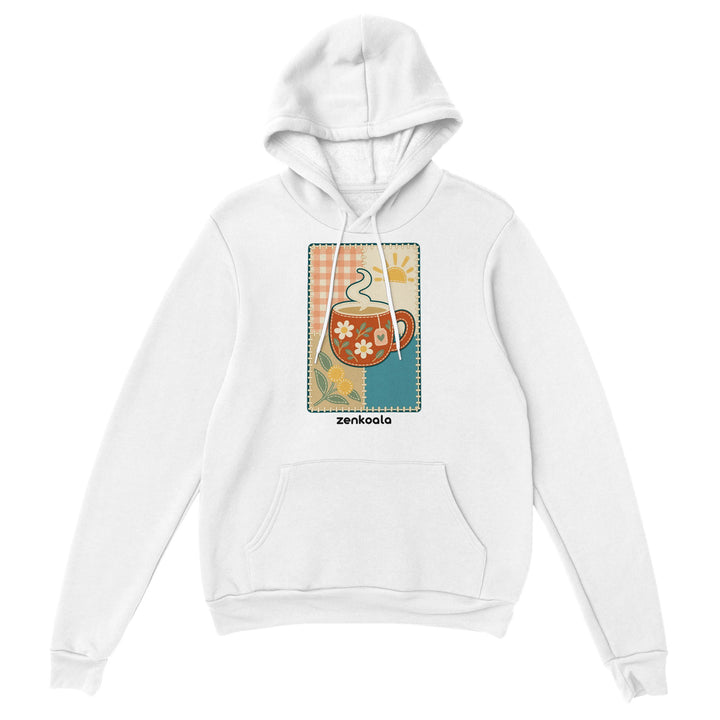 Cuppa Quilt feel-good hoodie in white, Zen Koala Australia