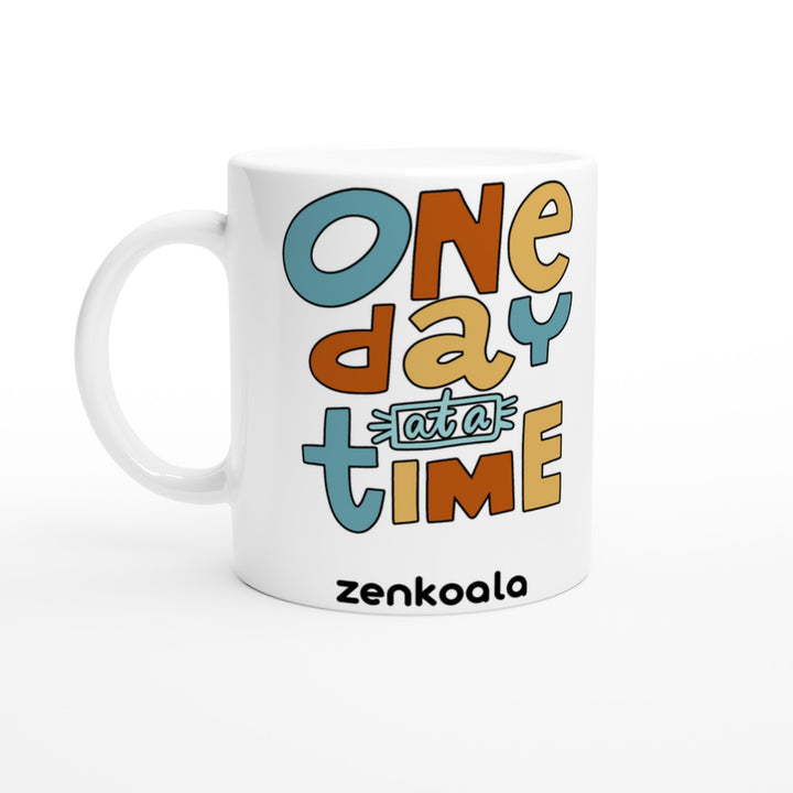 One Day at a Time mug in all white, Zen Koala Australia