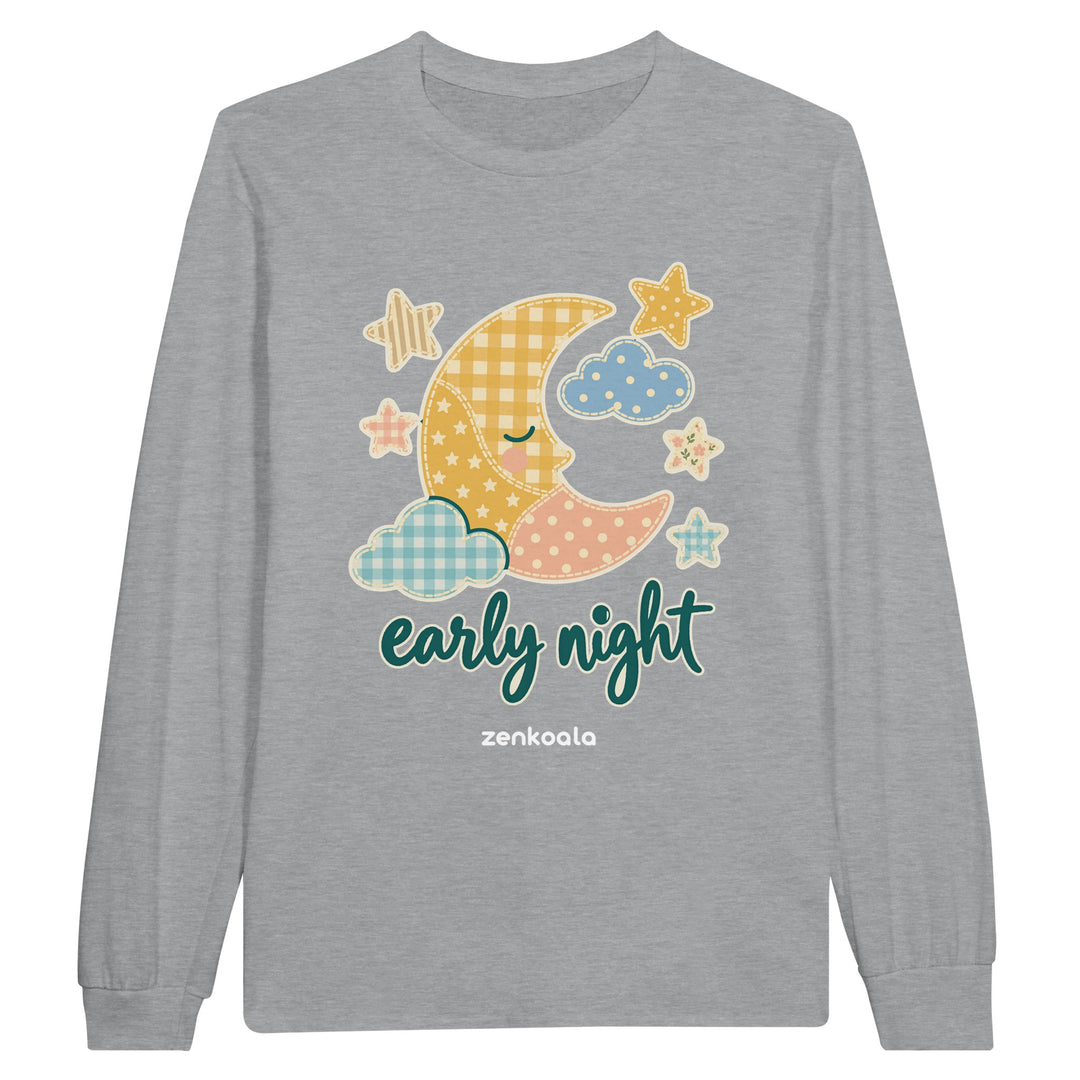 Early Night Moon feel-good long sleeve tee in sports grey, Zen Koala Australia