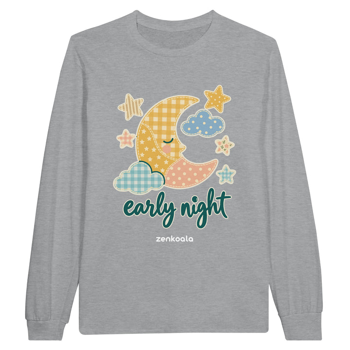 Early Night Moon feel-good long sleeve tee in sports grey, Zen Koala Australia