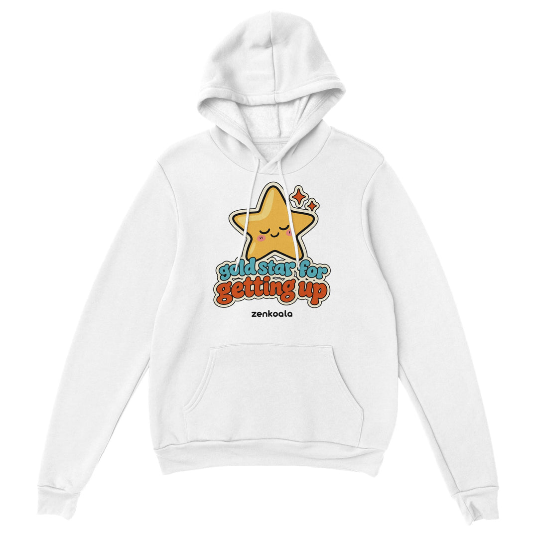 Gold Star for Getting Up feel-good hoodie in white, Zen Koala Australia