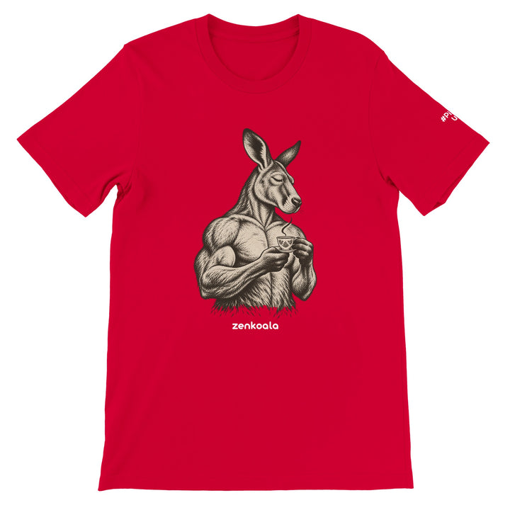 Buff Roo Teacup feel-good tee in red, Zen Koala Australia